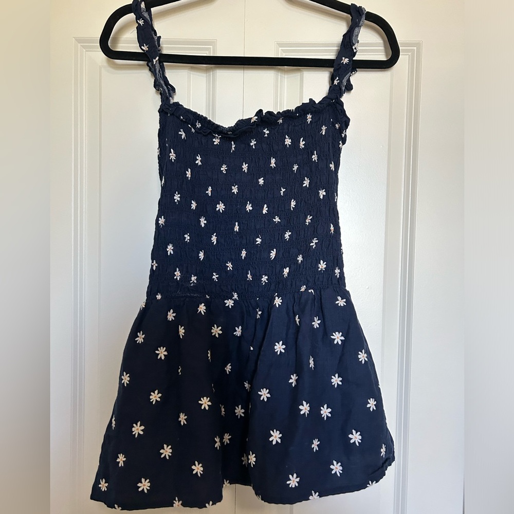 Ava & Viv Blue and White Tank Top with Smocked Waist